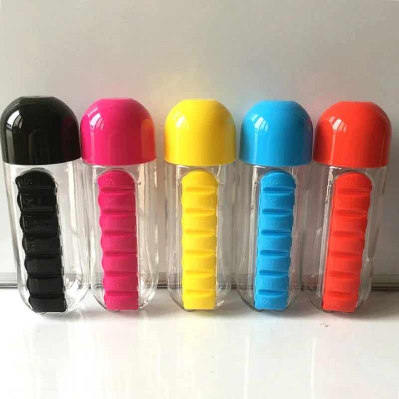 2 In 1 Pill Box Water Bottle Portable Travel